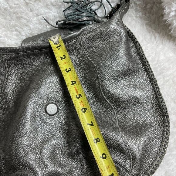 CHI by Carlos Falchil Hobo leather gray shoulder bag with shake skin flap& strap - Picture 7 of 13